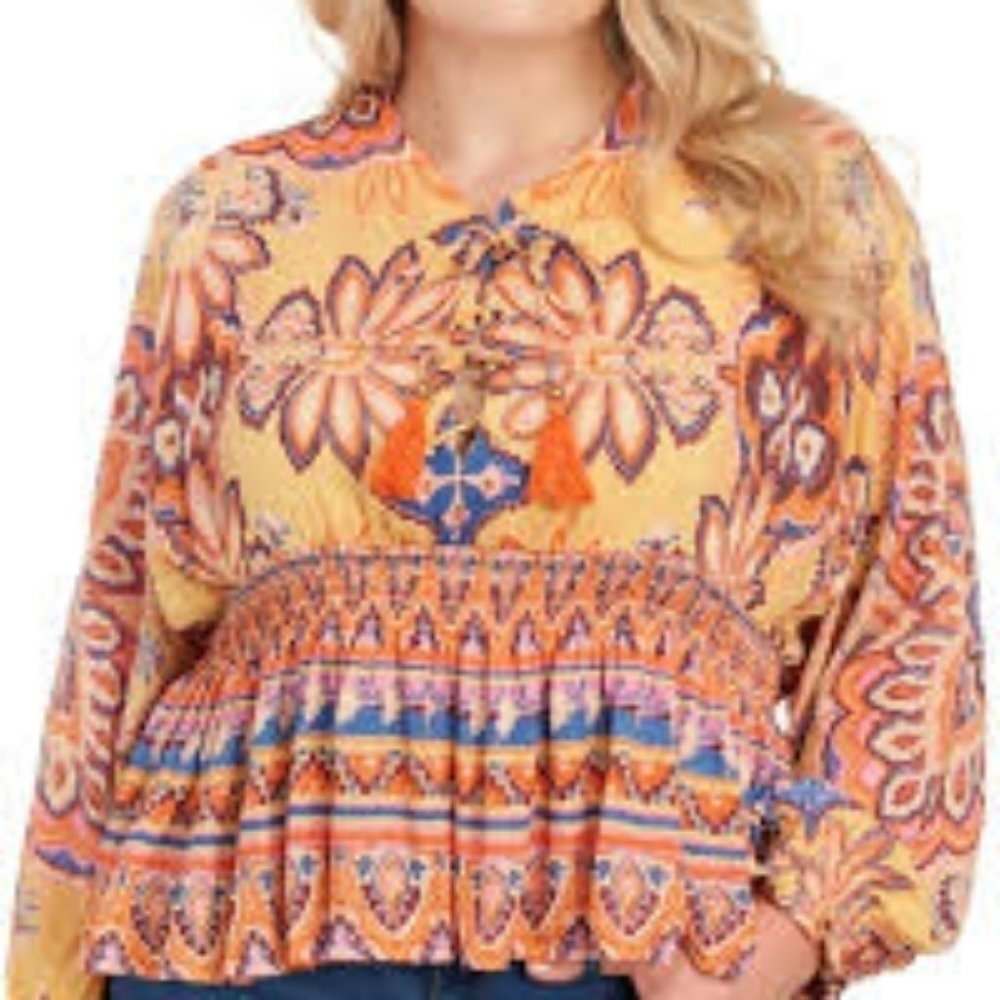 NEW! ANGIE Lace Up Boho Peplum Blouse 2X.